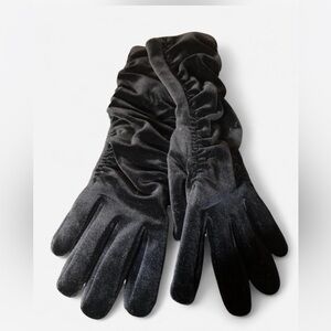 FOWNES VELVET RUCHED GLOVES 12” LONG, OVER WRIST OS